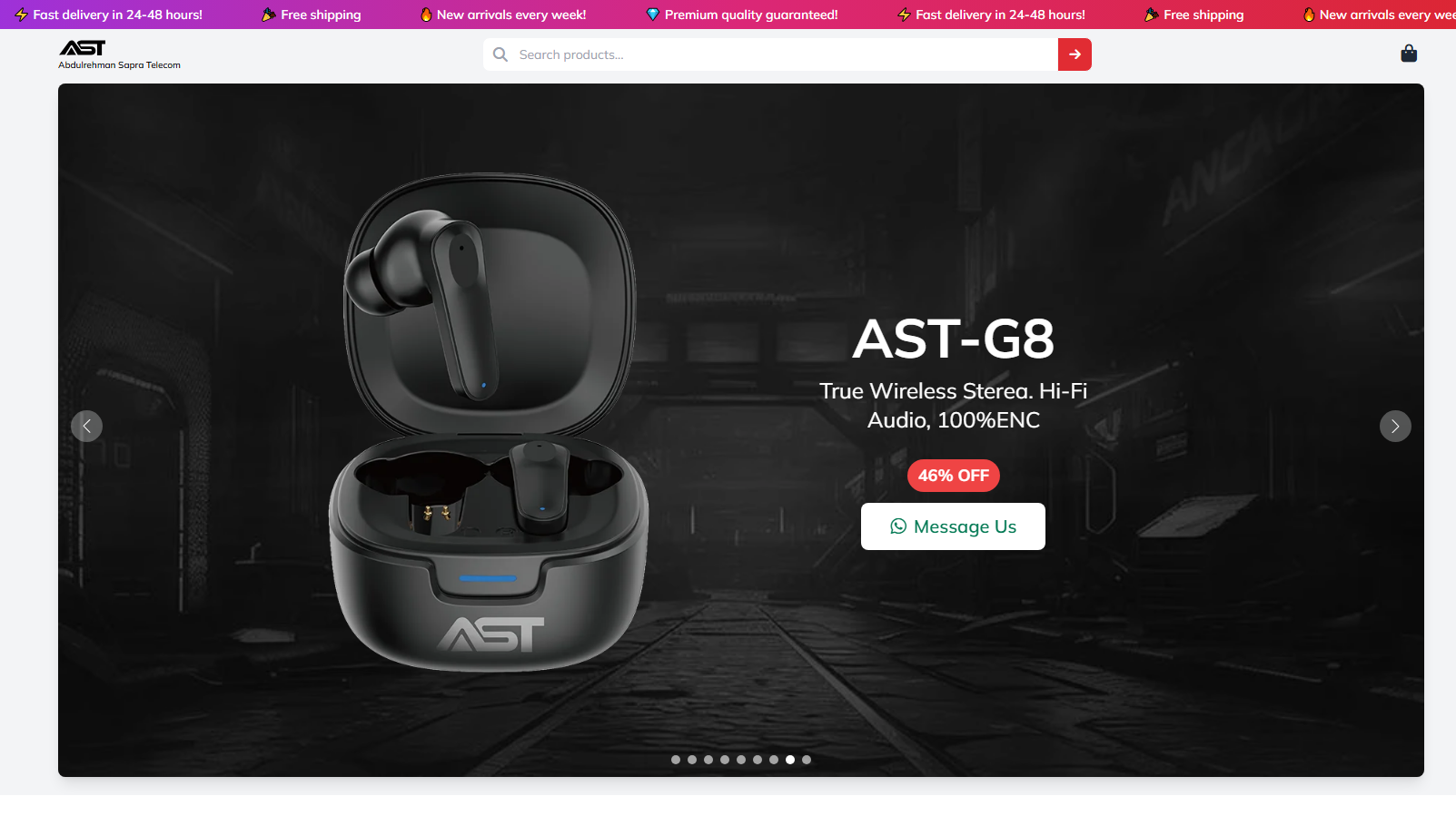 Abdulrehman Sapra Telecom online store homepage with product slider